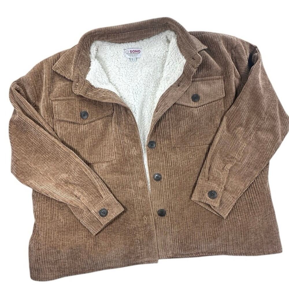 Ci Sono Corduroy Shacket Sherpa Lined Brown Button Up Jacket Small
